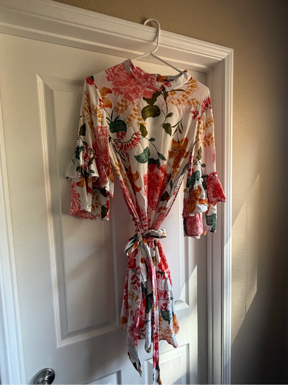 Petal & Pup White Floral Midi Dress with Pink & Green Accents